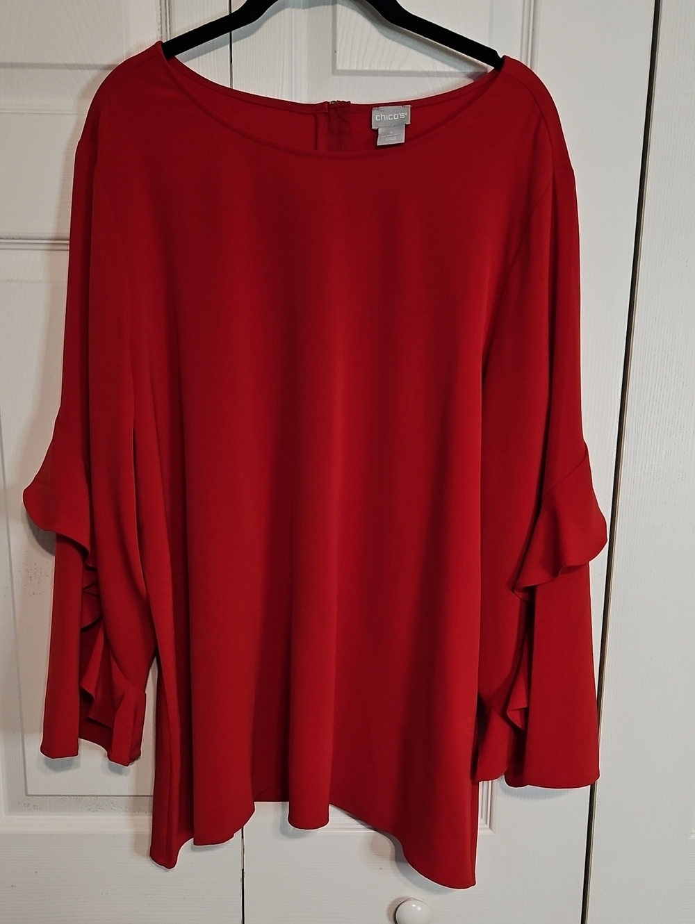 Chico's Red Ruffle-Sleeve Tunic Top